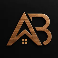AB Woodwork logo: A and B in walnut, the A shaped as a roof